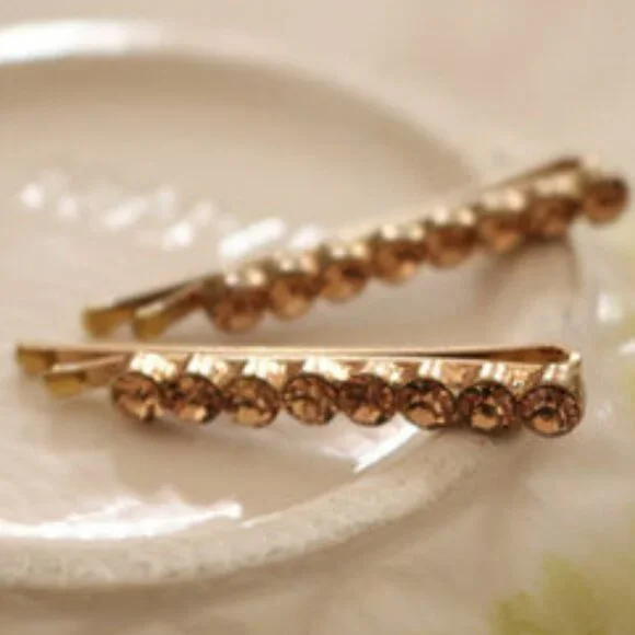 NWOT Pair of Amber Gold Crystal Hair Pins - Picture 4 of 8